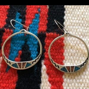 Silver and Blue Turquoise Inlay Earrings